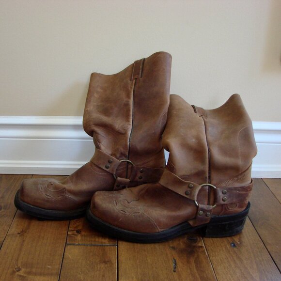 Boulet Brown Leather Harness Motorcycle Boots Mens Western Cowboy Size 9 E 9E - Picture 5 of 16